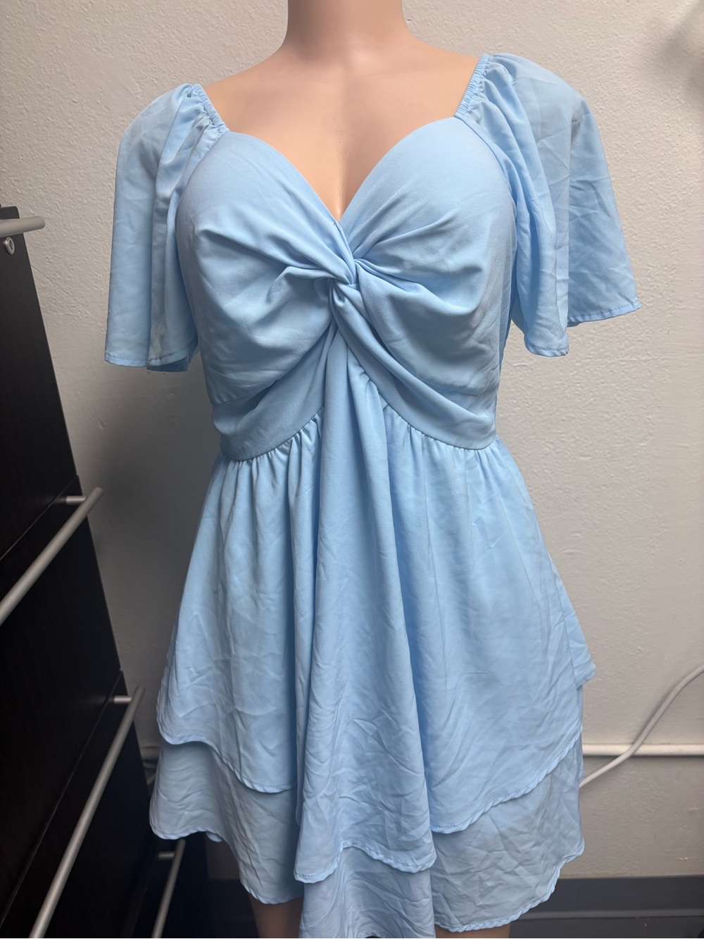 SHEIN Light Blue Knot-Front Mini Dress